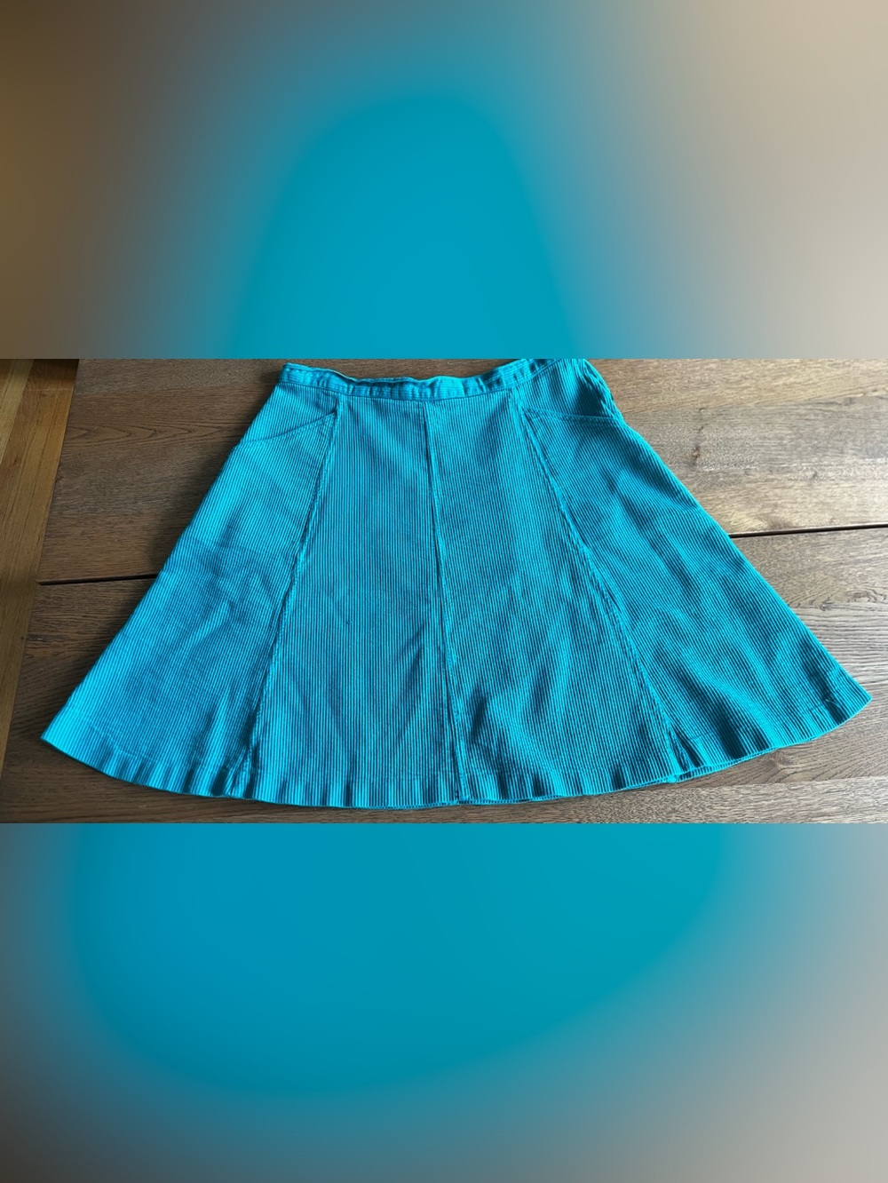 Vintage 1990’s Jordache Teal Ribbed 100% Cotton Skirt A-Line with Pockets Sz 38